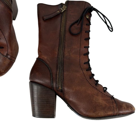 Women’s FOSSIL Leather Boots Size 7 Steampunk Lace Up Heels - Picture 2 of 15
